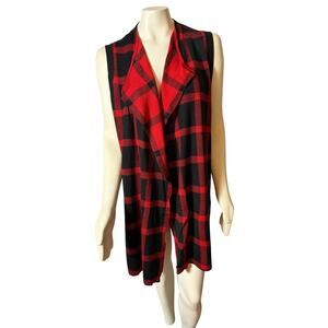 Bellini Black & Red Women's Tartan Check Sleeveless Long Cardigan XL